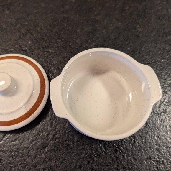 Autumn Collection Stoneware Sugar Bowl Lid Handles Specks w Brown Accent Japan - Picture 5 of 9